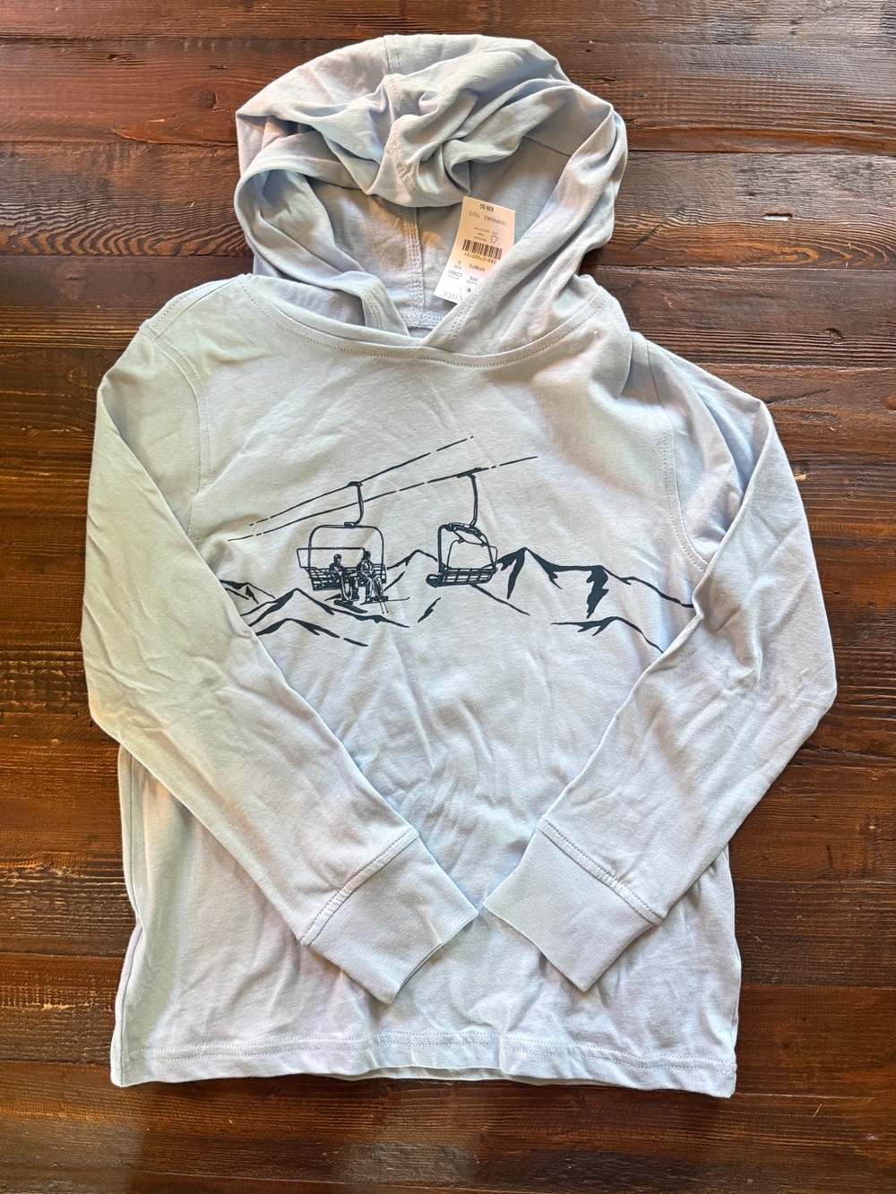 Crewcuts Light Blue Long Sleeve Hoodie with Ski Lift Graphic Sz S NWT